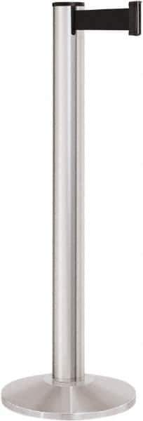 Lavi Industries - 40" High, 2-3/4" Pole Diam, Stanchion - 14" Base Diam, Dome Cast Iron Base, Satin Chrome (Color) Aluminum Post, 13' x 2" Tape, Single Line Tape - All Tool & Supply