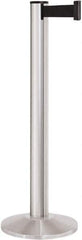 Lavi Industries - 40" High, 2-3/4" Pole Diam, Stanchion - 14" Base Diam, Dome Cast Iron Base, Satin Chrome (Color) Aluminum Post, 13' x 2" Tape, Single Line Tape - All Tool & Supply