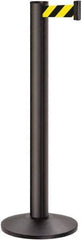 Lavi Industries - 40" High, 2-3/4" Pole Diam, Stanchion - 14" Base Diam, Dome Cast Iron Base, Black Aluminum Post, 13' x 2" Tape, Single Line Tape - All Tool & Supply