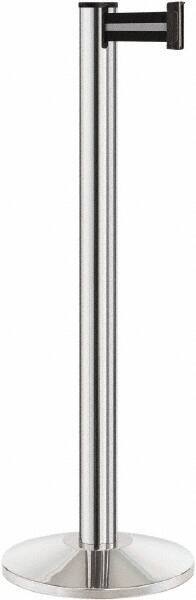 Lavi Industries - 40" High, 2-3/4" Pole Diam, Stanchion - 14" Base Diam, Dome Cast Iron Base, Polished Chrome (Color) Aluminum Post, 7' x 2" Tape, Single Line Tape - All Tool & Supply