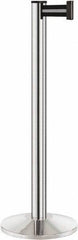 Lavi Industries - 40" High, 2-3/4" Pole Diam, Stanchion - 14" Base Diam, Dome Cast Iron Base, Polished Chrome (Color) Aluminum Post, 7' x 2" Tape, Single Line Tape - All Tool & Supply