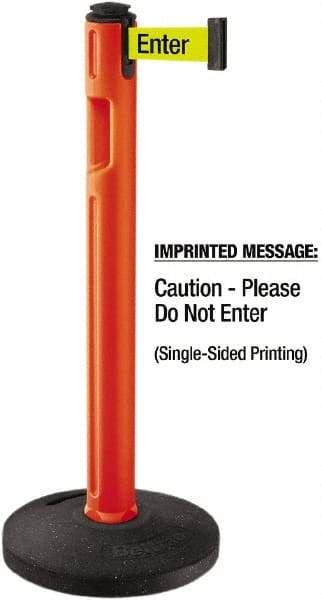 Lavi Industries - 38-1/4" High, 3-1/4" Pole Diam, Stanchion - 16" Base Diam, Dome Recycled Rubber Base, Orange Plastic Post, 12' x 2" Tape, Single Line Tape, For Outdoor Use - All Tool & Supply