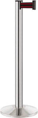 Lavi Industries - 40" High, 2-3/4" Pole Diam, Stanchion - 14" Base Diam, Dome Cast Iron Base, Polished Chrome (Color) Aluminum Post, 7' x 2" Tape, Single Line Tape - All Tool & Supply