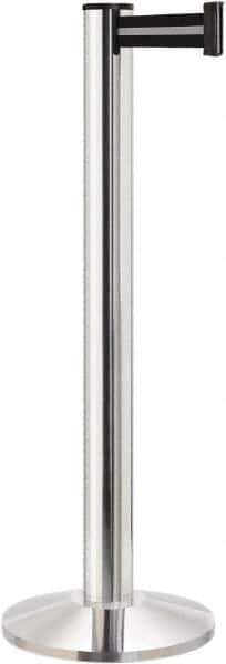 Lavi Industries - 40" High, 2-3/4" Pole Diam, Stanchion - 14" Base Diam, Dome Cast Iron Base, Polished Chrome (Color) Aluminum Post, 13' x 2" Tape, Single Line Tape - All Tool & Supply