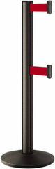 Lavi Industries - 40" High, 2-3/4" Pole Diam, Stanchion - 14" Base Diam, Dome Cast Iron Base, Black Aluminum Post, 7' x 2" Tape, Single Line Tape - All Tool & Supply