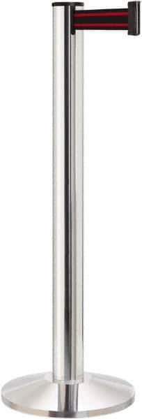 Lavi Industries - 40" High, 2-3/4" Pole Diam, Stanchion - 14" Base Diam, Dome Cast Iron Base, Polished Chrome (Color) Aluminum Post, 13' x 2" Tape, Single Line Tape - All Tool & Supply