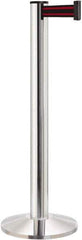 Lavi Industries - 40" High, 2-3/4" Pole Diam, Stanchion - 14" Base Diam, Dome Cast Iron Base, Polished Chrome (Color) Aluminum Post, 13' x 2" Tape, Single Line Tape - All Tool & Supply