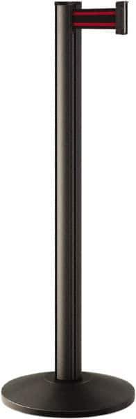 Lavi Industries - 40" High, 2-3/4" Pole Diam, Stanchion - 14" Base Diam, Dome Cast Iron Base, Black Aluminum Post, 7' x 2" Tape, Single Line Tape - All Tool & Supply