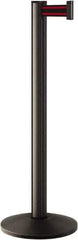 Lavi Industries - 40" High, 2-3/4" Pole Diam, Stanchion - 14" Base Diam, Dome Cast Iron Base, Black Aluminum Post, 7' x 2" Tape, Single Line Tape - All Tool & Supply