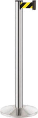 Lavi Industries - 40" High, 2-3/4" Pole Diam, Stanchion - 14" Base Diam, Dome Cast Iron Base, Polished Chrome (Color) Aluminum Post, 7' x 2" Tape, Single Line Tape - All Tool & Supply