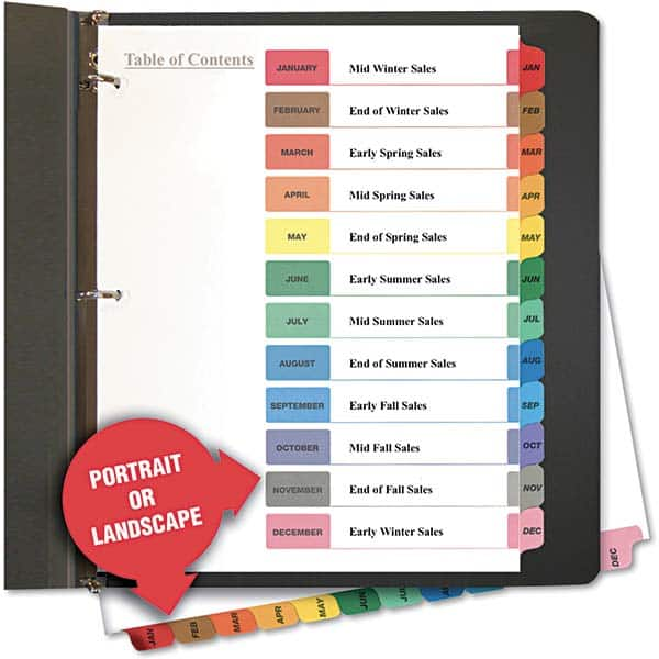 UNIVERSAL - Tabs, Indexes & Dividers Indexes & Divider Type: Printed Monthly Size: 8-1/2 x 11 - All Tool & Supply