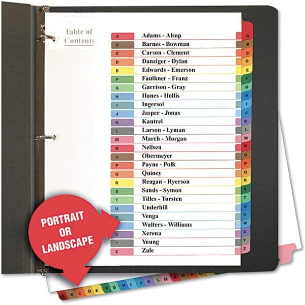 UNIVERSAL - Tabs, Indexes & Dividers Indexes & Divider Type: Printed Alpha Size: 8-1/2 x 11 - All Tool & Supply