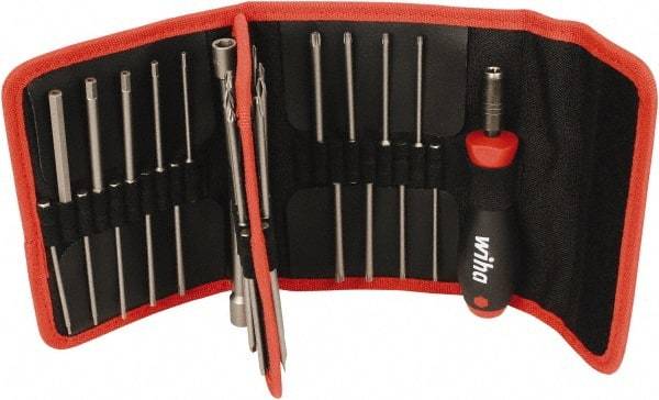 Wiha - 37 Piece, 1/4" Drive Screwdriver SoftFinish Handle Bit Set - #0 to #3 Phillips, 1/16 to 1/4" Hex, T8 to T30 Torx, #1, #2 & #3 Pozidriv, 2.5, 3, 4.5, 5.5 & 6mm Slotted - All Tool & Supply