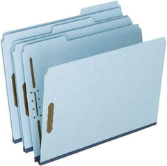 Pendaflex - 8-1/2 x 11", Letter Size, Blue, Classification Folders with Top Tab Fastener - 25 Point Stock, 1/3 Tab Cut Location - All Tool & Supply