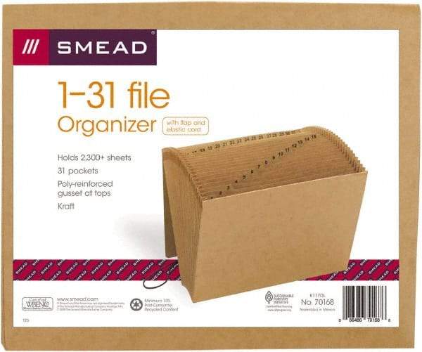 SMEAD - 8-1/2 x 11", Letter Size, Kraft, 1-31 Indexed Expanding Files - Assorted Tab Cut Location - All Tool & Supply