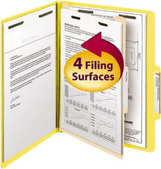 SMEAD - 8-1/2 x 11", Letter Size, Yellow, Classification Folders with Top Tab Fastener - 14 Point Stock, Right of Center Tab Cut Location - All Tool & Supply