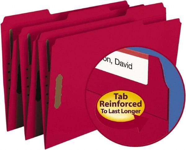 SMEAD - 8-1/2 x 14", Legal, Red, File Folders with Top Tab - 11 Point Stock, 1/3 Tab Cut Location - All Tool & Supply