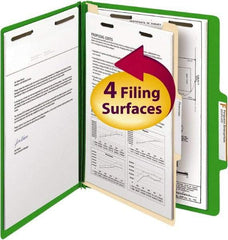 SMEAD - 8-1/2 x 11", Letter Size, Green, Classification Folders with Top Tab Fastener - 14 Point Stock, Right of Center Tab Cut Location - All Tool & Supply