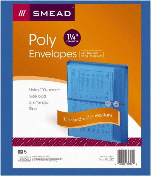 SMEAD - 8-1/2 x 11", Letter Size, Transparent Blue, Poly String & Button Envelope - All Tool & Supply