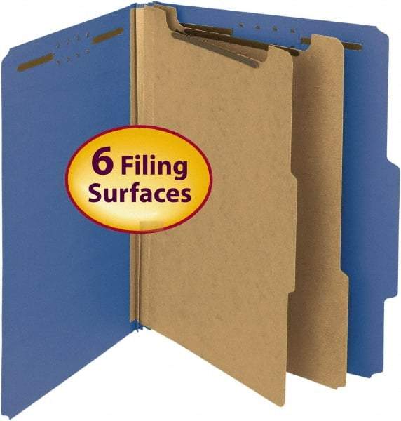 SMEAD - 8-1/2 x 11", Letter Size, Dark Blue, Classification Folders with Top Tab Fastener - 25 Point Stock, Right of Center Tab Cut Location - All Tool & Supply