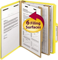 SMEAD - 8-1/2 x 11", Letter Size, Yellow, Classification Folders with Top Tab Fastener - 14 Point Stock, Right of Center Tab Cut Location - All Tool & Supply