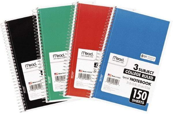 Mead - 150 Sheet, 6 x 9-1/2", College Ruled Spiral Bound Notebook - Assorted Colors - All Tool & Supply