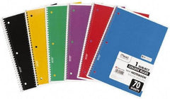 Mead - 70 Sheet, 8 x 10-1/2", College Ruled Spiral Bound Notebook - Assorted Colors - All Tool & Supply