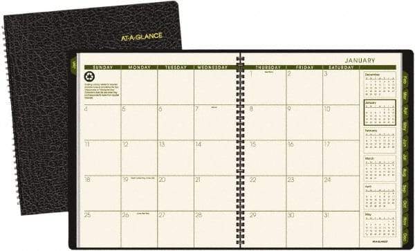 AT-A-GLANCE - 12 Sheet, 9 x 11", Monthly Planner - Black - All Tool & Supply