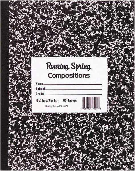 Roaring Spring - 36 Sheet, 8-1/2 x 7", Wide Ruled Composition Book - Black - All Tool & Supply