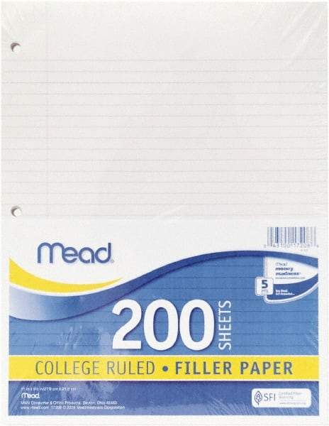 Mead - 200 Sheet, 8-1/2 x 11", College Ruled Filler Paper - White - All Tool & Supply