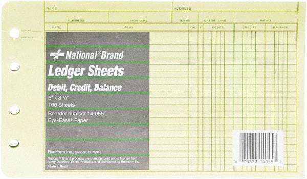 National Brand - 100 Sheet, 5 x 8-1/2", Ledger Refill Sheets - Green - All Tool & Supply