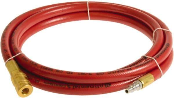 Continental ContiTech - 1/4" ID x 0.45" OD 3' Long Multipurpose Air Hose - Industrial Interchange Safety Coupler x Male Plug Ends, 300 Working psi, -10 to 158°F, 1/4" Fitting, Red - All Tool & Supply