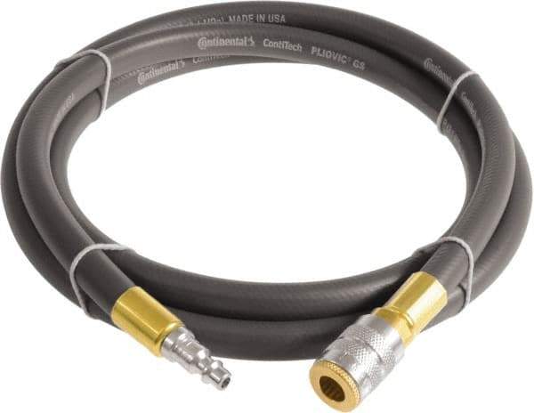 Continental ContiTech - 3/4" ID x 1.11" OD 20' Long Multipurpose Air Hose - Industrial Interchange Safety Coupler x Male Plug Ends, 250 Working psi, -10 to 158°F, 3/4" Fitting, Gray - All Tool & Supply