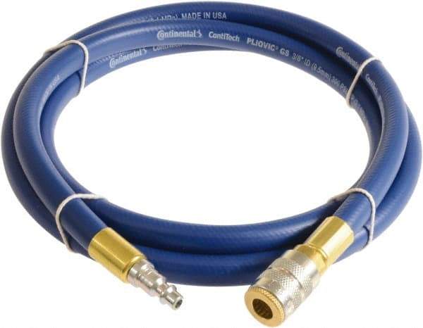 Continental ContiTech - 1/4" ID x 0.45" OD 5' Long Multipurpose Air Hose - Industrial Interchange Safety Coupler x Male Plug Ends, 300 Working psi, -10 to 158°F, 1/4" Fitting, Blue - All Tool & Supply