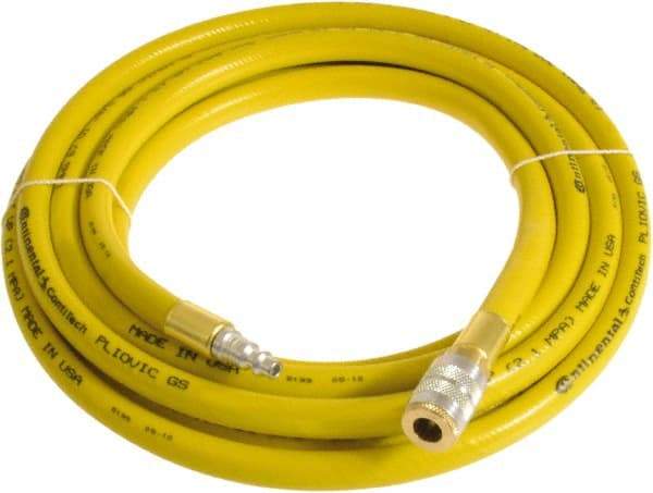 Continental ContiTech - 3/4" ID x 1.11" OD 50' Long Multipurpose Air Hose - Industrial Interchange Safety Coupler x Male Plug Ends, 250 Working psi, -10 to 158°F, 3/4" Fitting, Yellow - All Tool & Supply