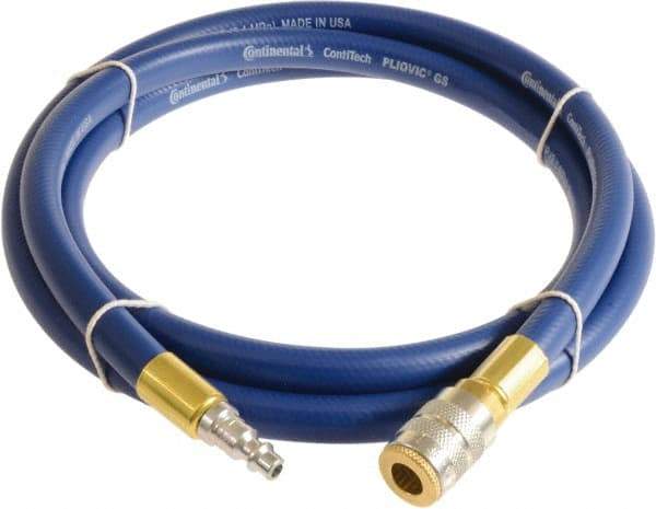 Continental ContiTech - 3/4" ID x 1.11" OD 10' Long Multipurpose Air Hose - Industrial Interchange Safety Coupler x Male Plug Ends, 250 Working psi, -10 to 158°F, 3/4" Fitting, Blue - All Tool & Supply