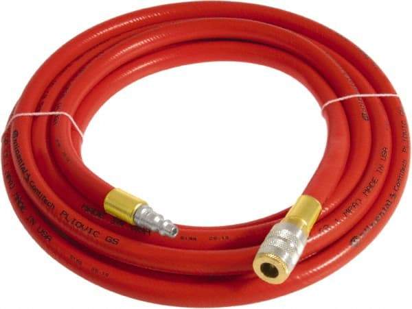 Continental ContiTech - 3/4" ID x 1.11" OD 5' Long Multipurpose Air Hose - Industrial Interchange Safety Coupler x Male Plug Ends, 250 Working psi, -10 to 158°F, 3/4" Fitting, Red - All Tool & Supply