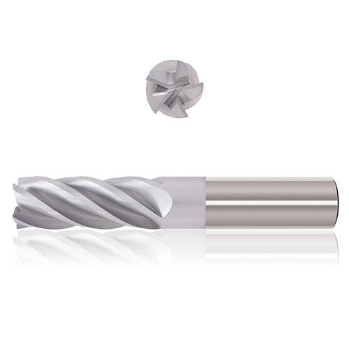 ‎1″ Dia. × 1″ Shank × 2″ DOC × 4-1/2″ OAL, Exxtral Silver, 5 Flute, 35° Helix, Straight, External, Bullnose, Solid End Mill - Exact Industrial Supply