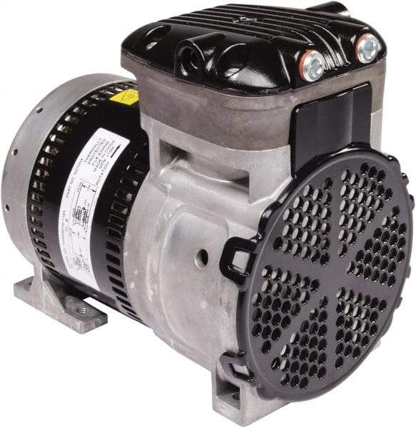 Gast - 1/4 hp, 3.8 CFM, 125 Max psi Piston Vacuum & Compressor Pump - 27.5 Hg/In, 100 to 240/50 to 60 Volt, 7.71" Long x 5" Wide x 7.08" High - All Tool & Supply