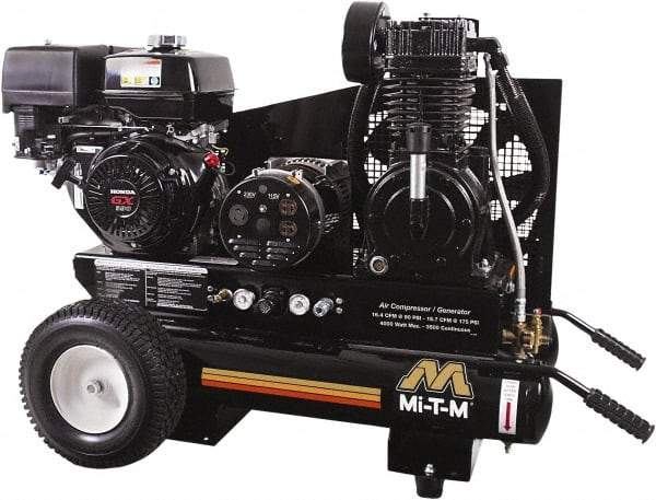 MI-T-M - 13.0 hp, 15.7 CFM, 175 Max psi, Air Compressor/Generator Combo Unit Portable Fuel Air Compressor - Honda GX390 OHV Engine, 16.4 CFM - All Tool & Supply