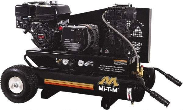 MI-T-M - 6.5 hp, 10.9 CFM, 125 Max psi, Air Compressor/Generator Combo Unit Portable Fuel Air Compressor - Honda GX200 OHV Engine, 12.4 CFM - All Tool & Supply