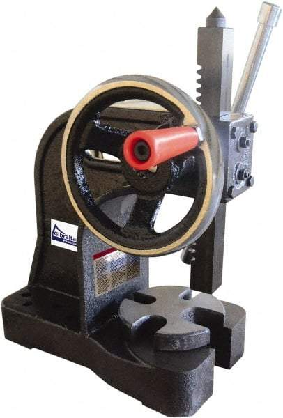 Gibraltar - 1" Ram, 4" Throat Depth, 1 Ton Manual Arbor Press - 6" Max Work Height x 7" Max Work Width, Single Leverage, 20:1 Leverage Ratio, 4-1/4" Base Width x 5-3/4" Base Depth - All Tool & Supply