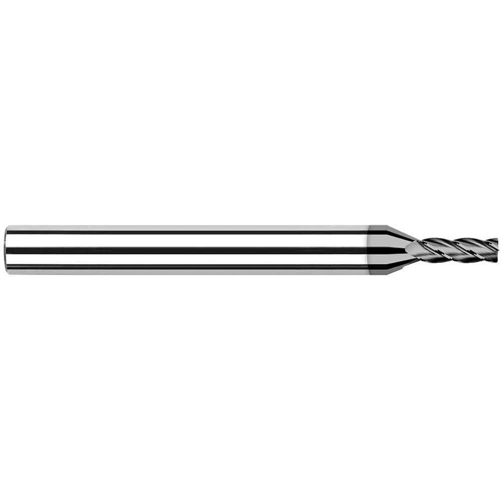 Corner Radius End Mill: 0.062″ Dia, 0.186″ LOC, 0.02″ Radius, 4 Flutes, Solid Carbide 1-1/2″ OAL, 1″ Shank Dia, Helix, CVD Coated, Corner Radius End, Centercutting