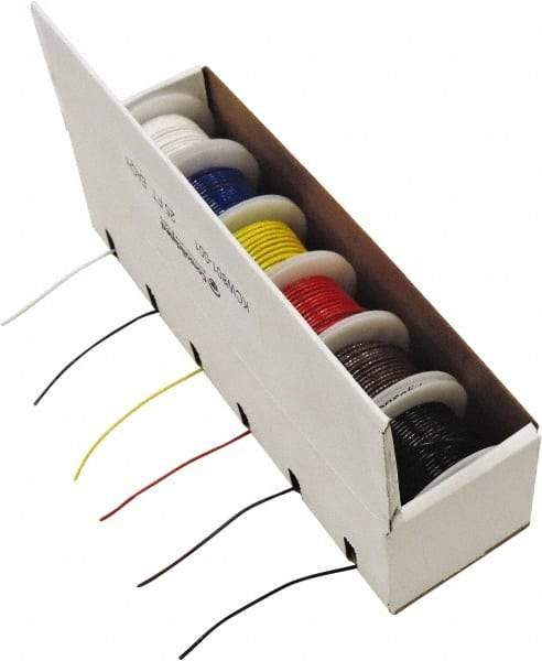 Made in USA - 20 AWG, 1 Strand, 100' OAL, Tinned Copper Hook Up Wire - Black, White, Red, Green, Blue & Yellow PVC Jacket - All Tool & Supply