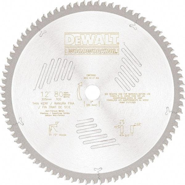 DeWALT - 12" Diam, 1" Arbor Hole Diam, 80 Tooth Wet & Dry Cut Saw Blade - High Speed Steel, Crosscut Action, Standard Round Arbor - All Tool & Supply