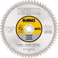 DeWALT - 7-1/4" Diam, 5/8" Arbor Hole Diam, 60 Tooth Wet & Dry Cut Saw Blade - High Speed Steel, Crosscut Action, Standard Round Arbor - All Tool & Supply