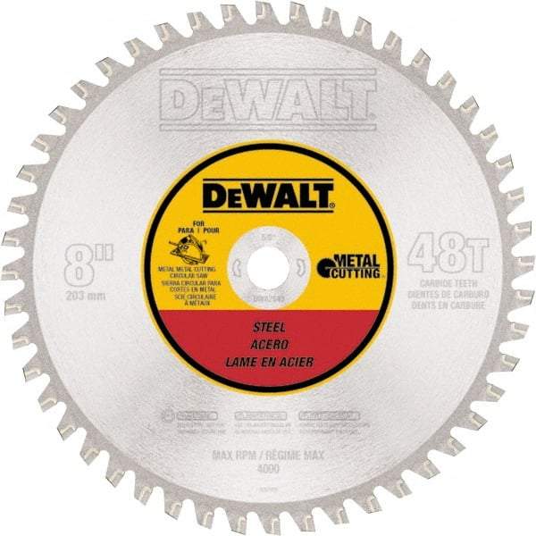 DeWALT - 8" Diam, 5/8" Arbor Hole Diam, 48 Tooth Wet & Dry Cut Saw Blade - High Speed Steel, Crosscut Action, Standard Round Arbor - All Tool & Supply