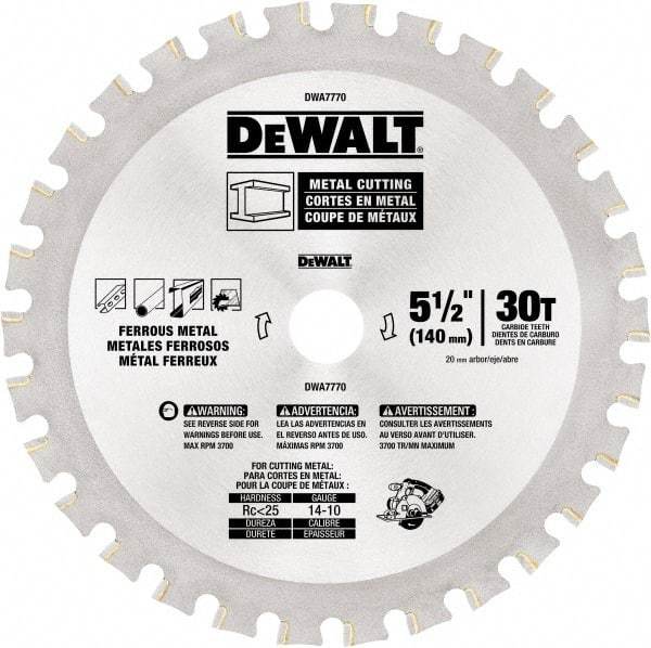 DeWALT - 5-1/2" Diam, 25/32" Arbor Hole Diam, 30 Tooth Wet & Dry Cut Saw Blade - High Speed Steel, Crosscut Action, Standard Round Arbor - All Tool & Supply