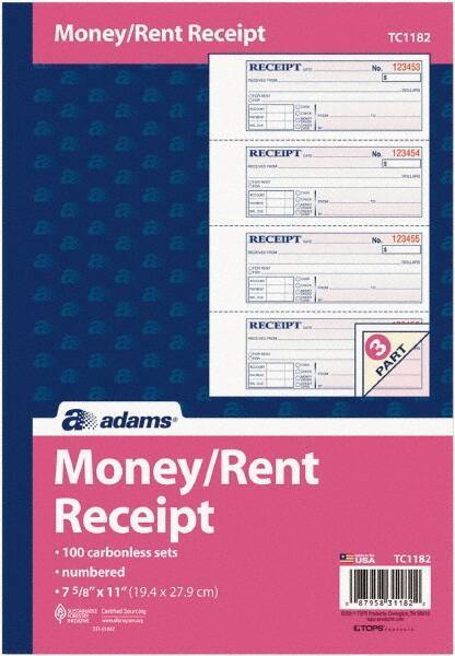 Adams Business Forms - 100 Sheet, 7-5/8 x 11", Receipt Book - All Tool & Supply