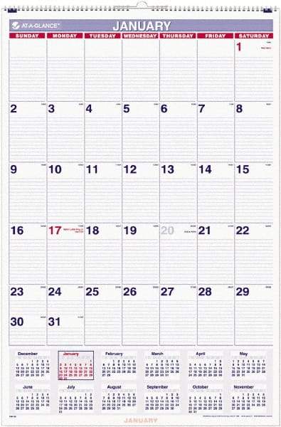 AT-A-GLANCE - 12 Sheet, 20 x 30", Wall Calendar - Blue & Red - All Tool & Supply